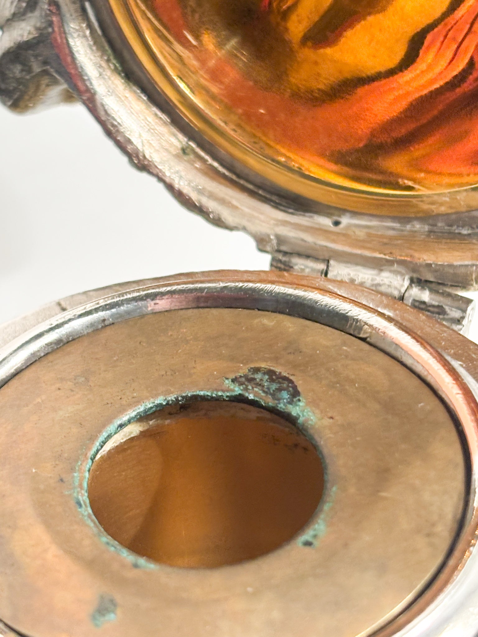 Dog Inkwell in English Metal and Brass Base Early Twentieth Century