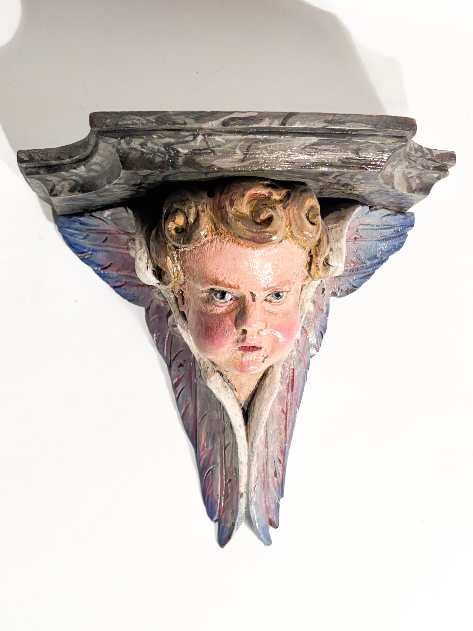 Wooden Shelf Depicting an Angel Italian Manufacture 19th Century