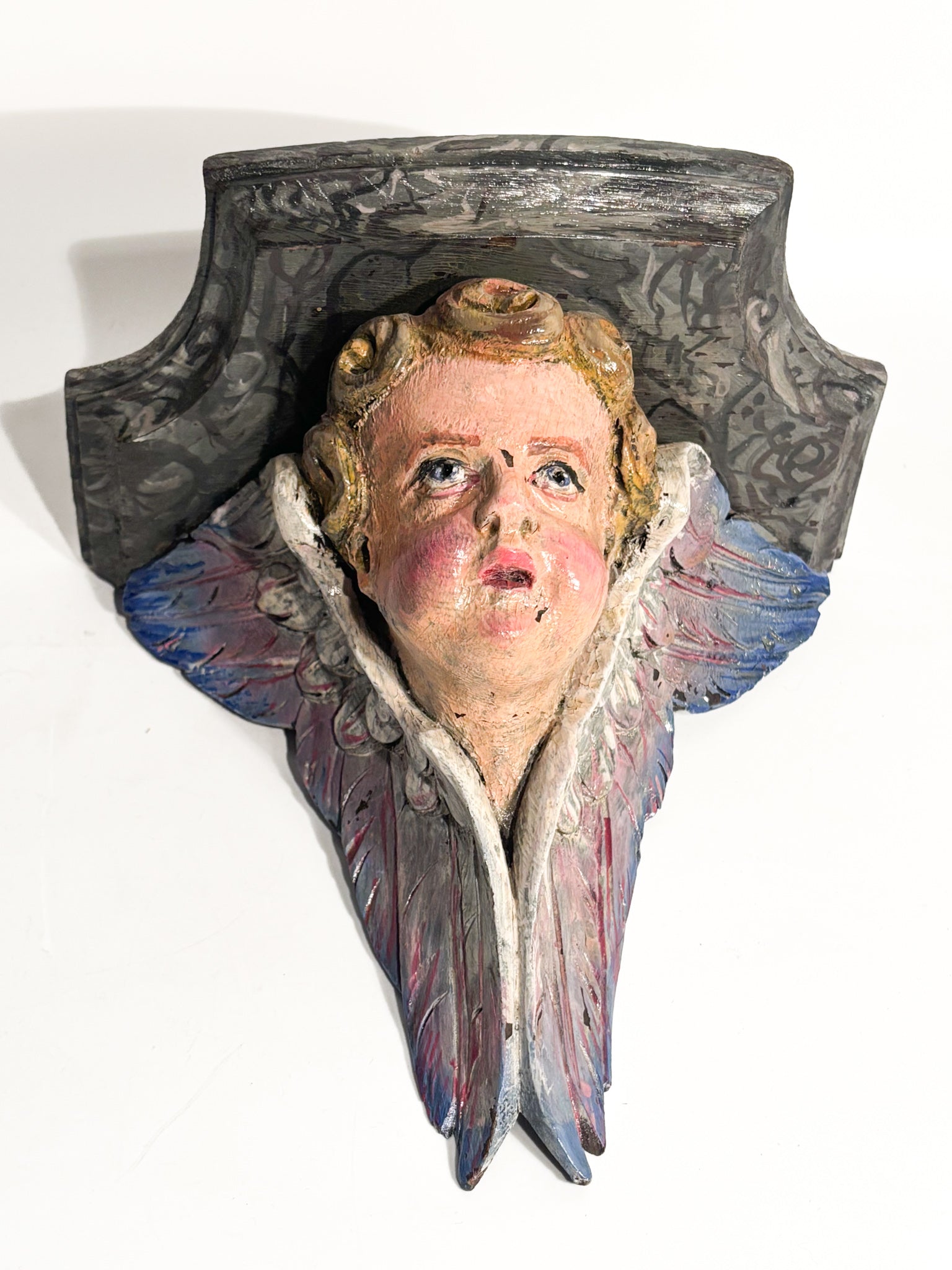 Wooden Shelf Depicting an Angel Italian Manufacture 19th Century