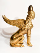 Scultura di Sfinge in Bronzo Dorato Appoggiata su Base in Marmo XX Secolo