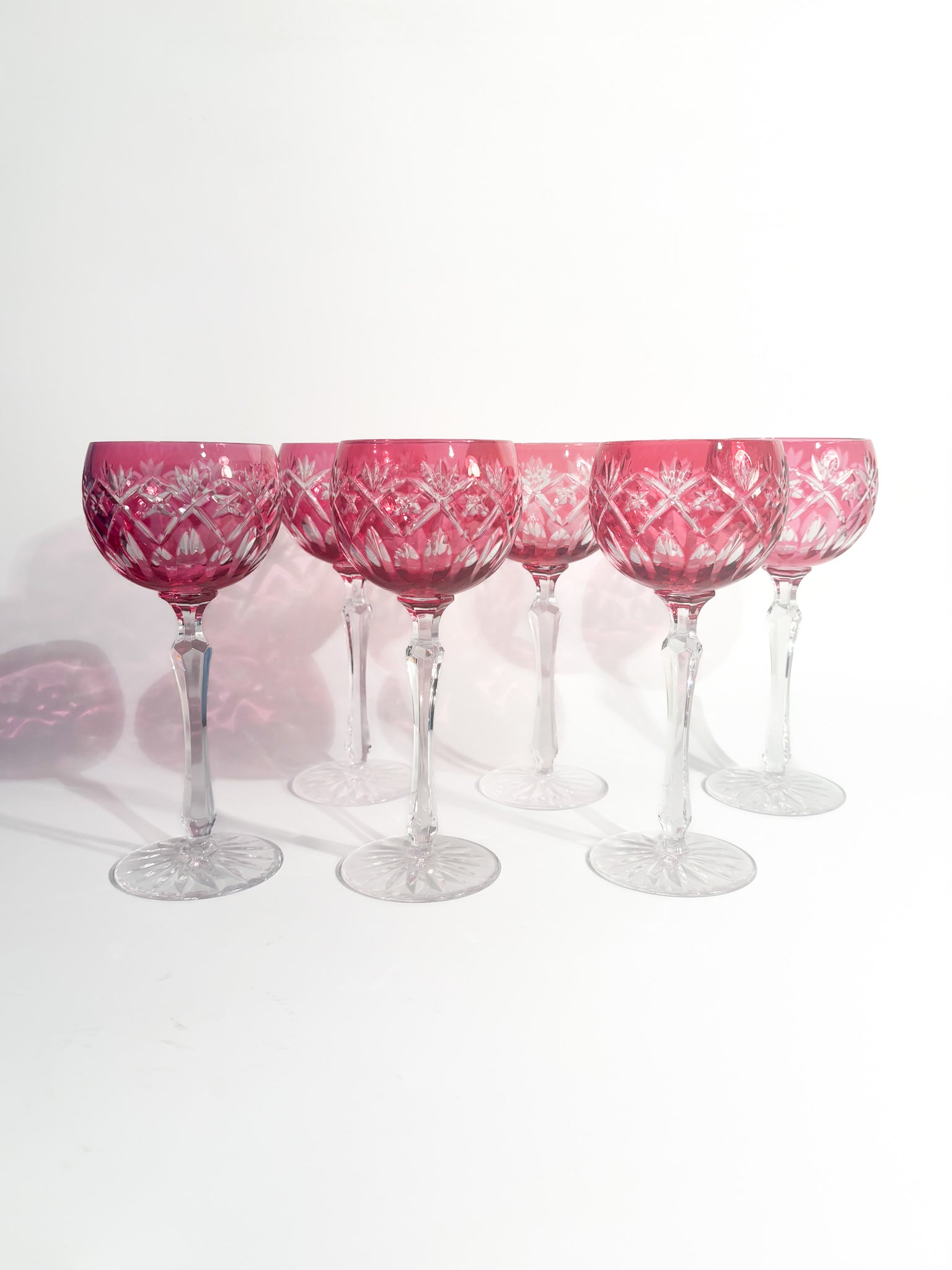 Set of 6 Red Bohemian Crystal Glasses from the 1960s