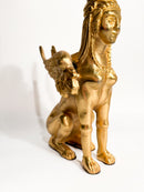 Scultura di Sfinge in Bronzo Dorato Appoggiata su Base in Marmo XX Secolo