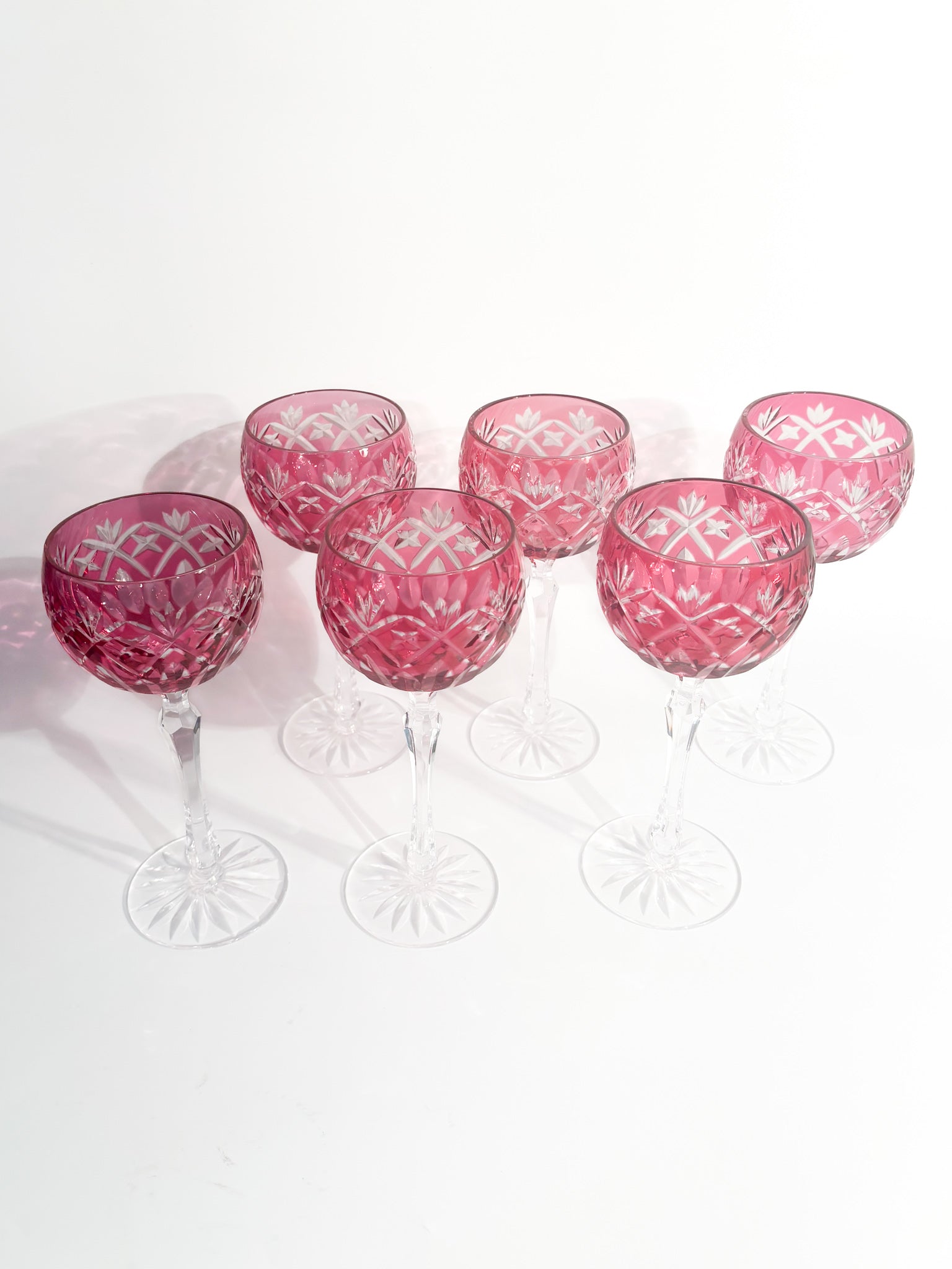 Set of 6 Red Bohemian Crystal Glasses from the 1960s