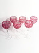 Set of 6 Red Bohemian Crystal Glasses from the 1960s
