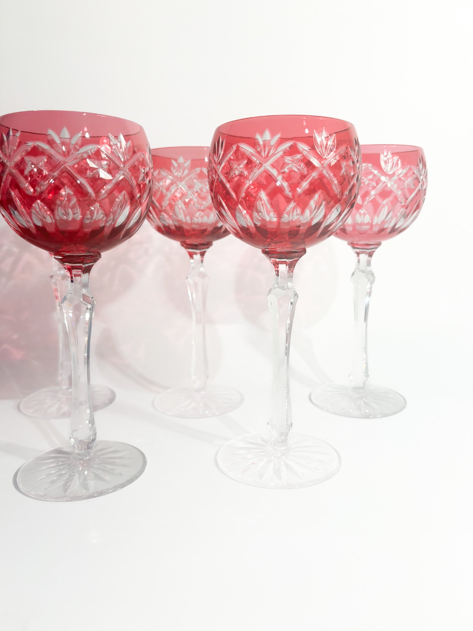 Set of 6 Red Bohemian Crystal Glasses from the 1960s