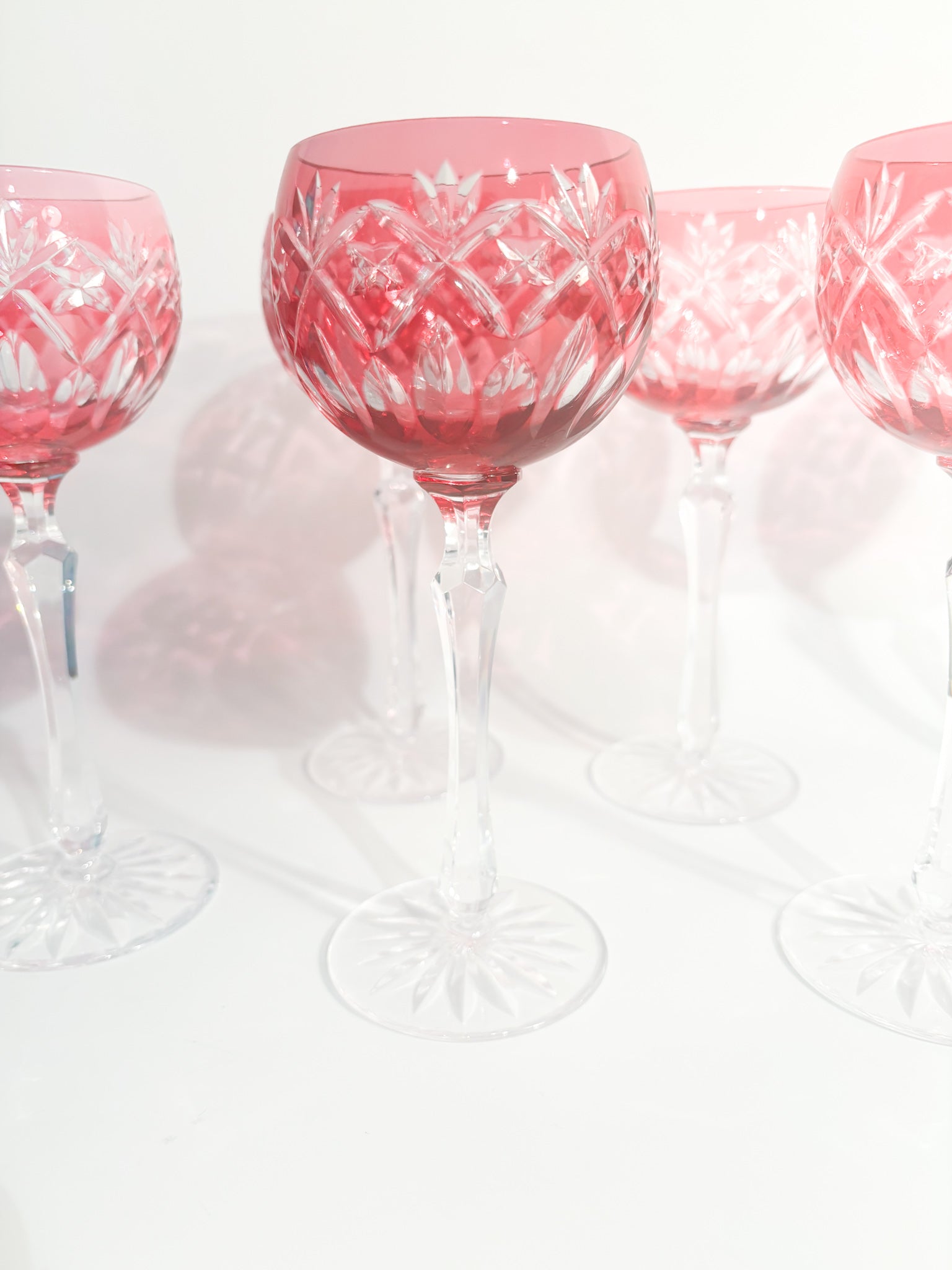 Set of 6 Red Bohemian Crystal Glasses from the 1960s