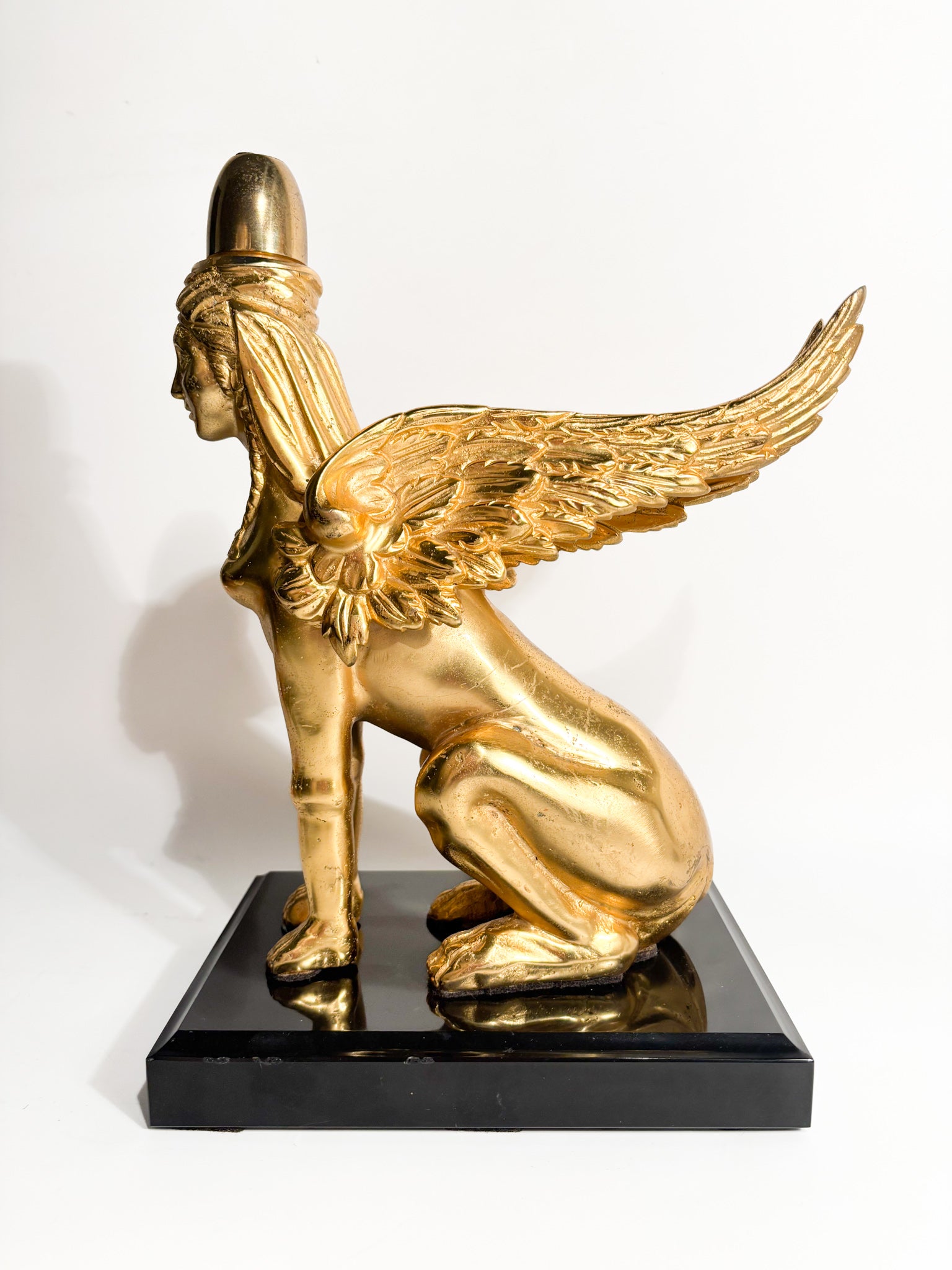 Sphinx Sculpture in Gilded Bronze Resting on Marble Base 20th Century