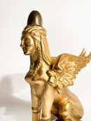 Scultura di Sfinge in Bronzo Dorato Appoggiata su Base in Marmo XX Secolo