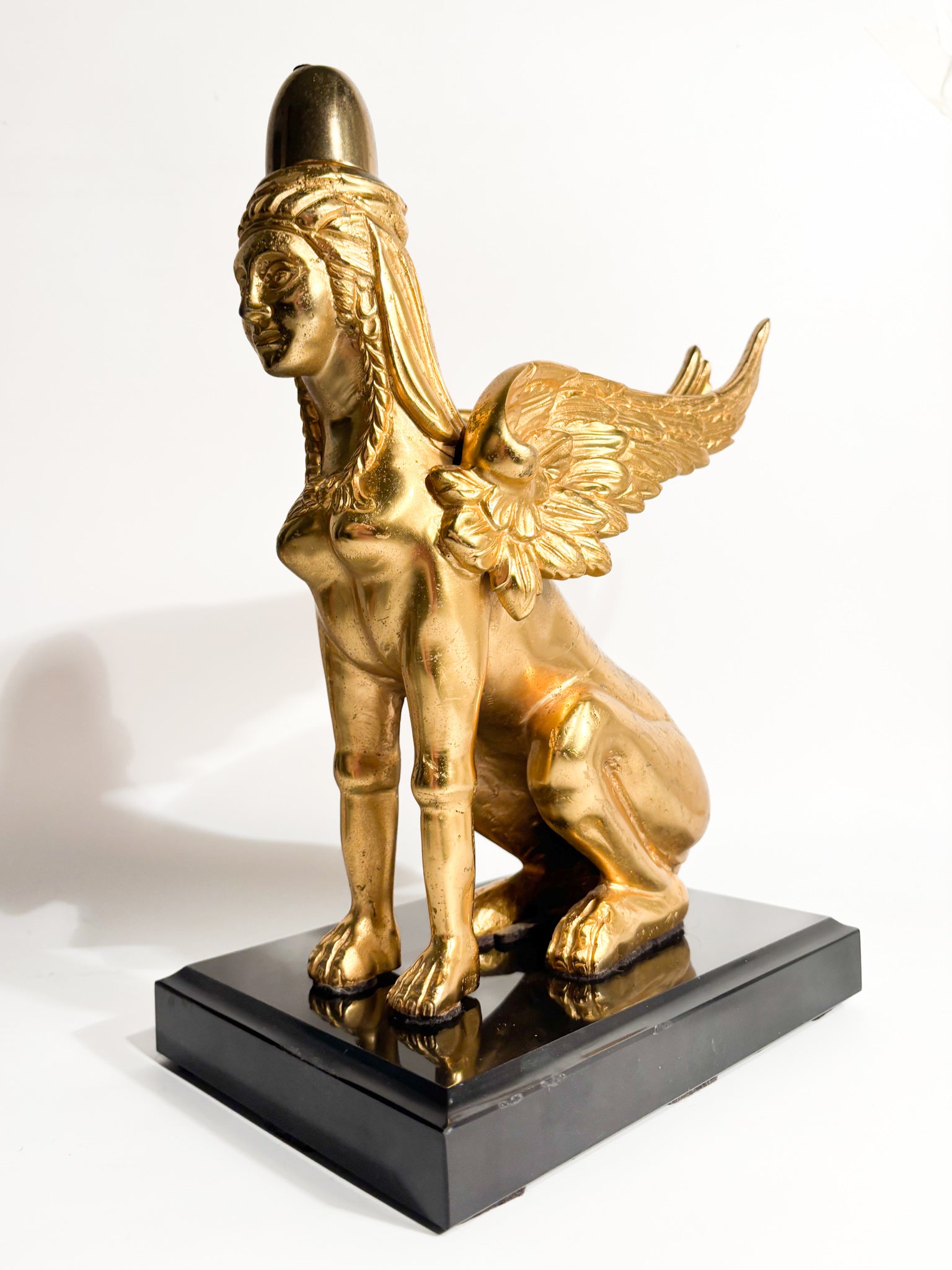 Sphinx Sculpture in Gilded Bronze Resting on Marble Base 20th Century