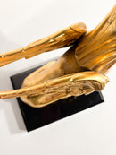 Scultura di Sfinge in Bronzo Dorato Appoggiata su Base in Marmo XX Secolo