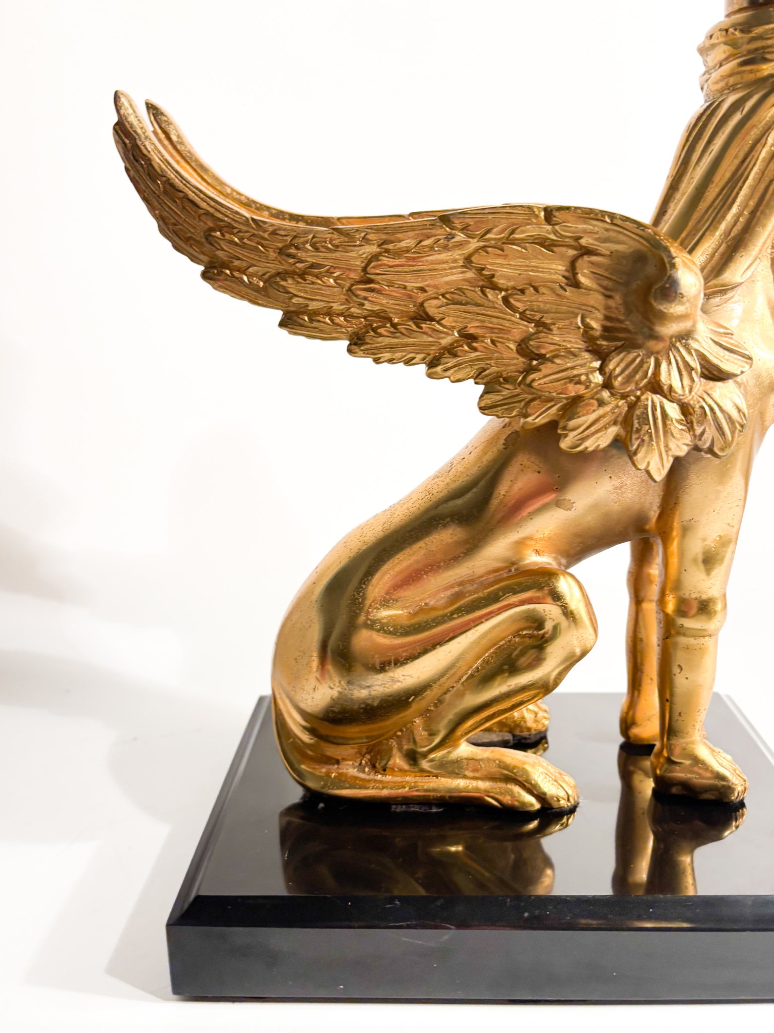 Sphinx Sculpture in Gilded Bronze Resting on Marble Base 20th Century