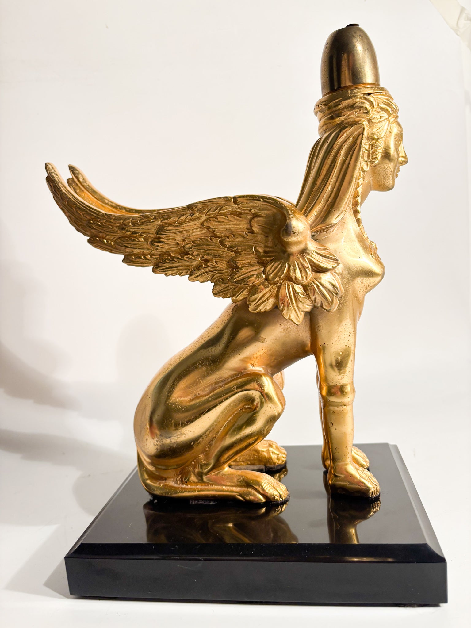 Sphinx Sculpture in Gilded Bronze Resting on Marble Base 20th Century