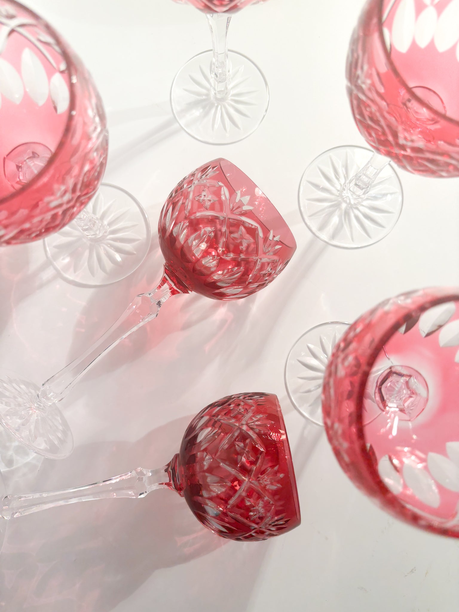 Set of 6 Red Bohemian Crystal Glasses from the 1960s
