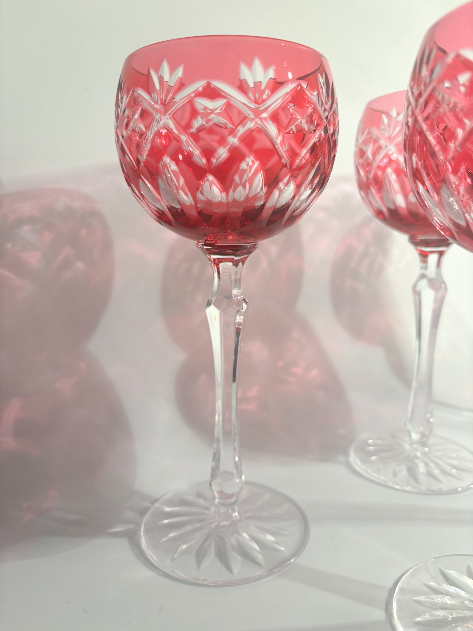 Set of 6 Red Bohemian Crystal Glasses from the 1960s
