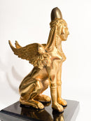 Scultura di Sfinge in Bronzo Dorato Appoggiata su Base in Marmo XX Secolo