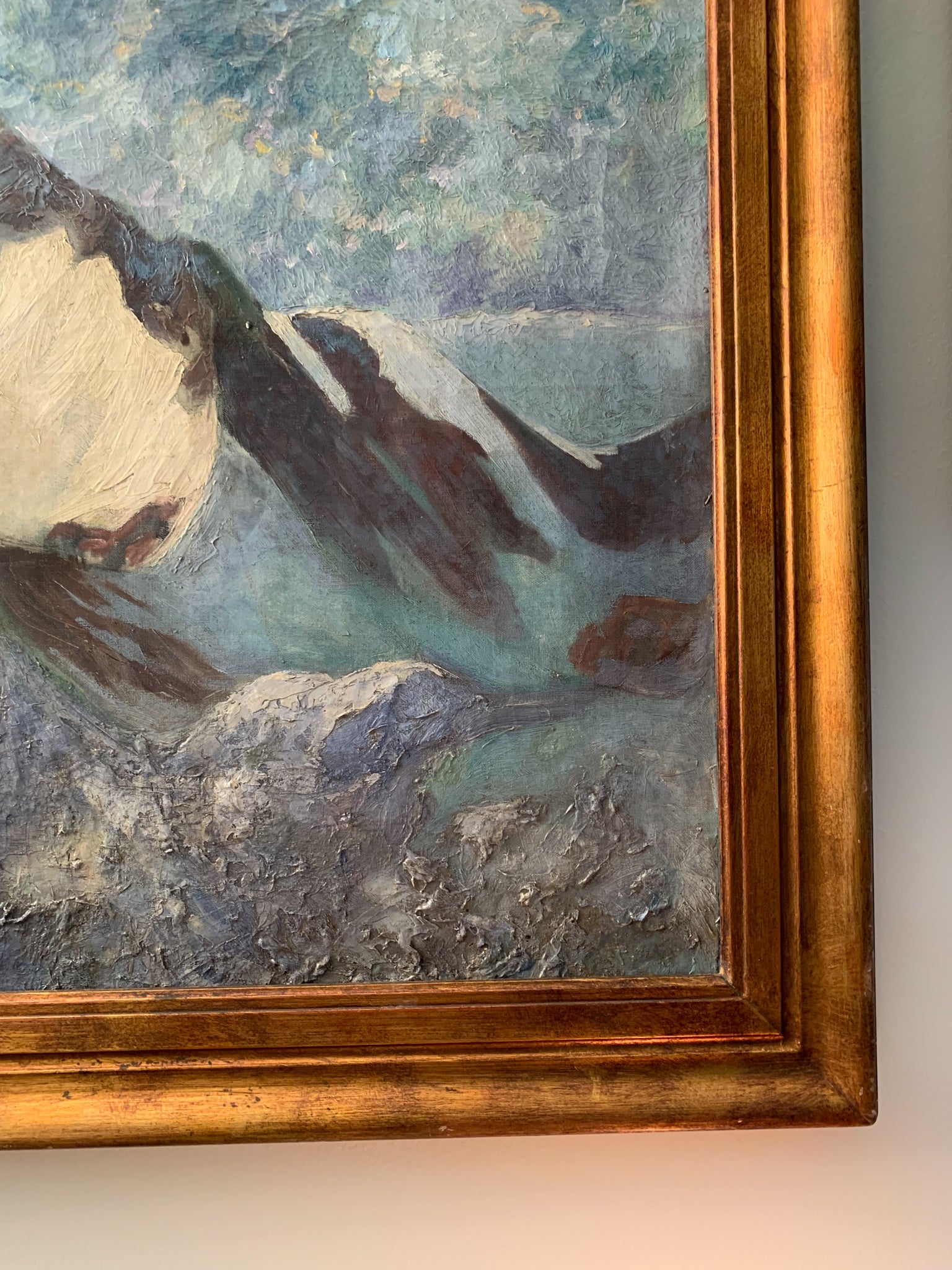 Oil Painting on Canvas of a Mountain Landscape Attributed to Paolo Punzo 1950s