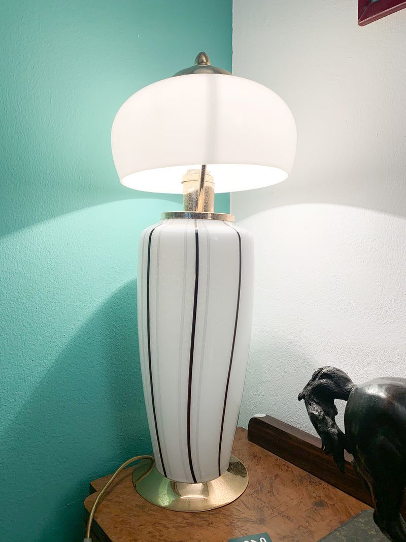 Two-light Lamp in White Murano Glass with 70s Decorations