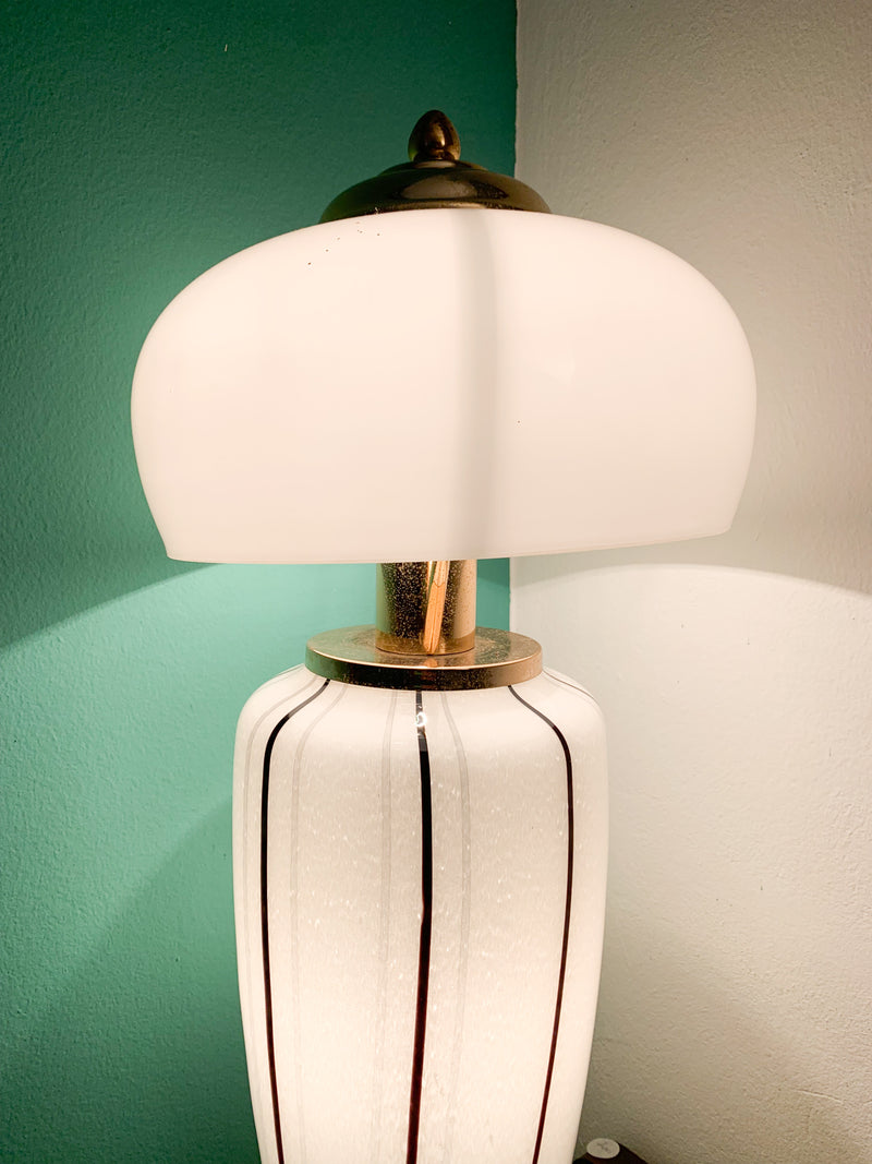 Two-light Lamp in White Murano Glass with 70s Decorations