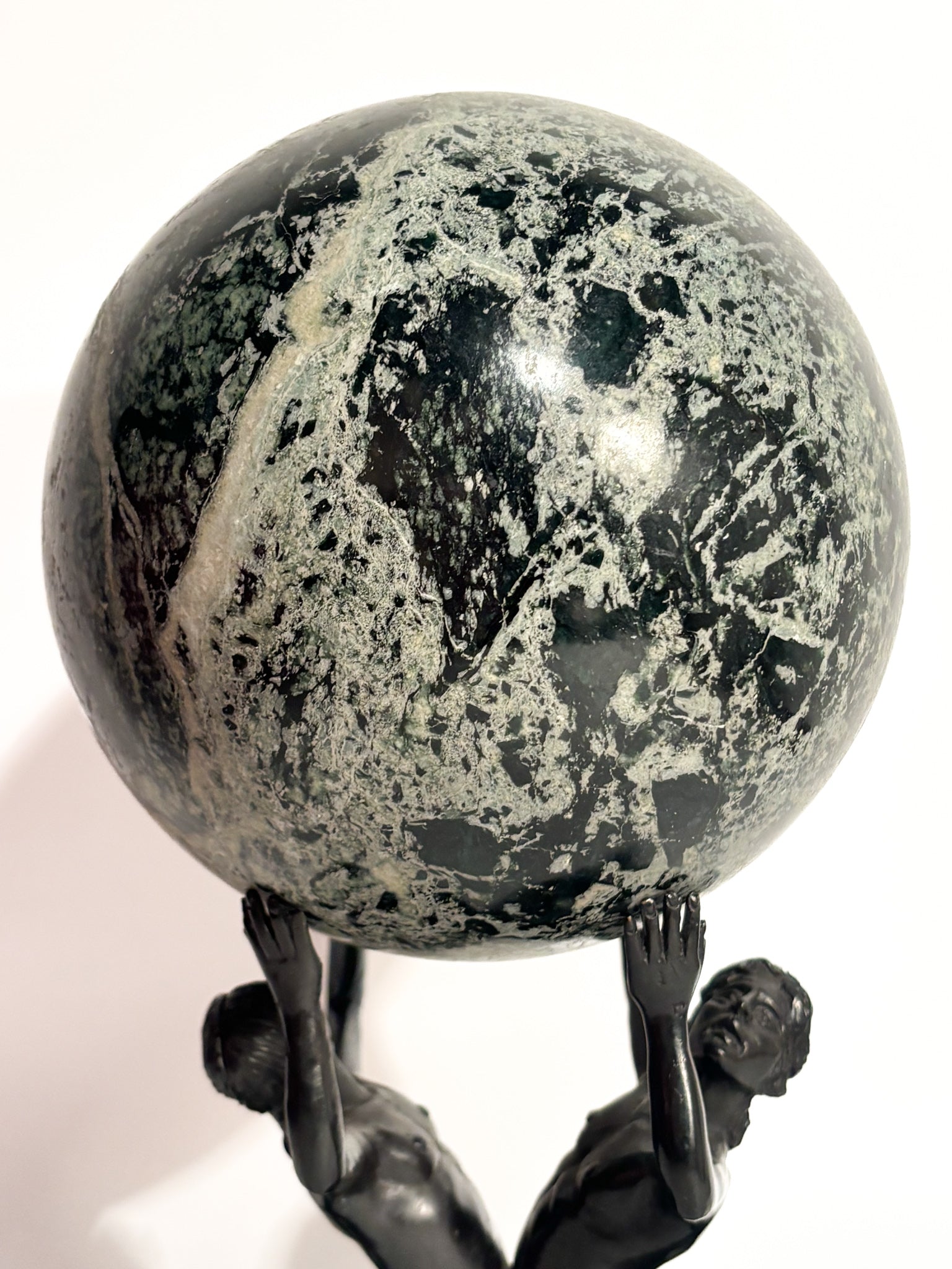 Bronze Sculpture of a Pair of Nereids with Green Marble Sphere 19th Century