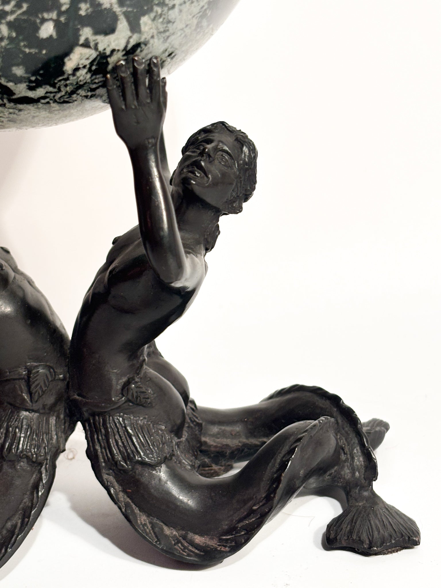 Bronze Sculpture of a Pair of Nereids with Green Marble Sphere 19th Century