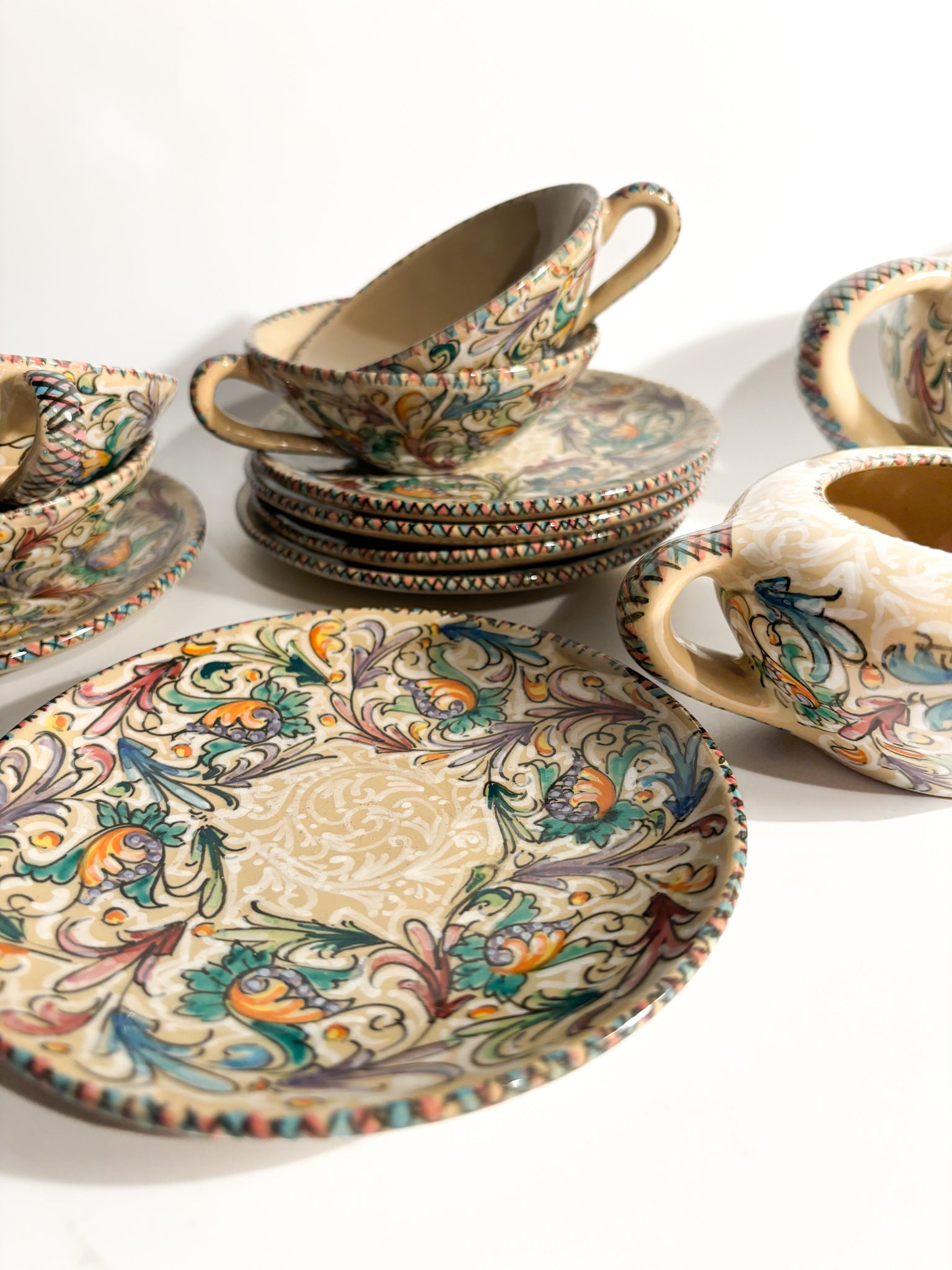 Set of 6 Ceramic Mugs by Molaroni Pesaro, Hand Painted from the 1960s