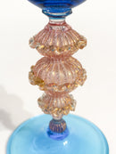 Calice in Vetro di Murano Soffiato a Mano Azzurro con Foglia d'Oro Anni 70