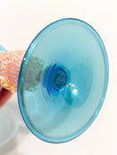 Calice in Vetro di Murano Soffiato a Mano Azzurro con Foglia d'Oro Anni 70