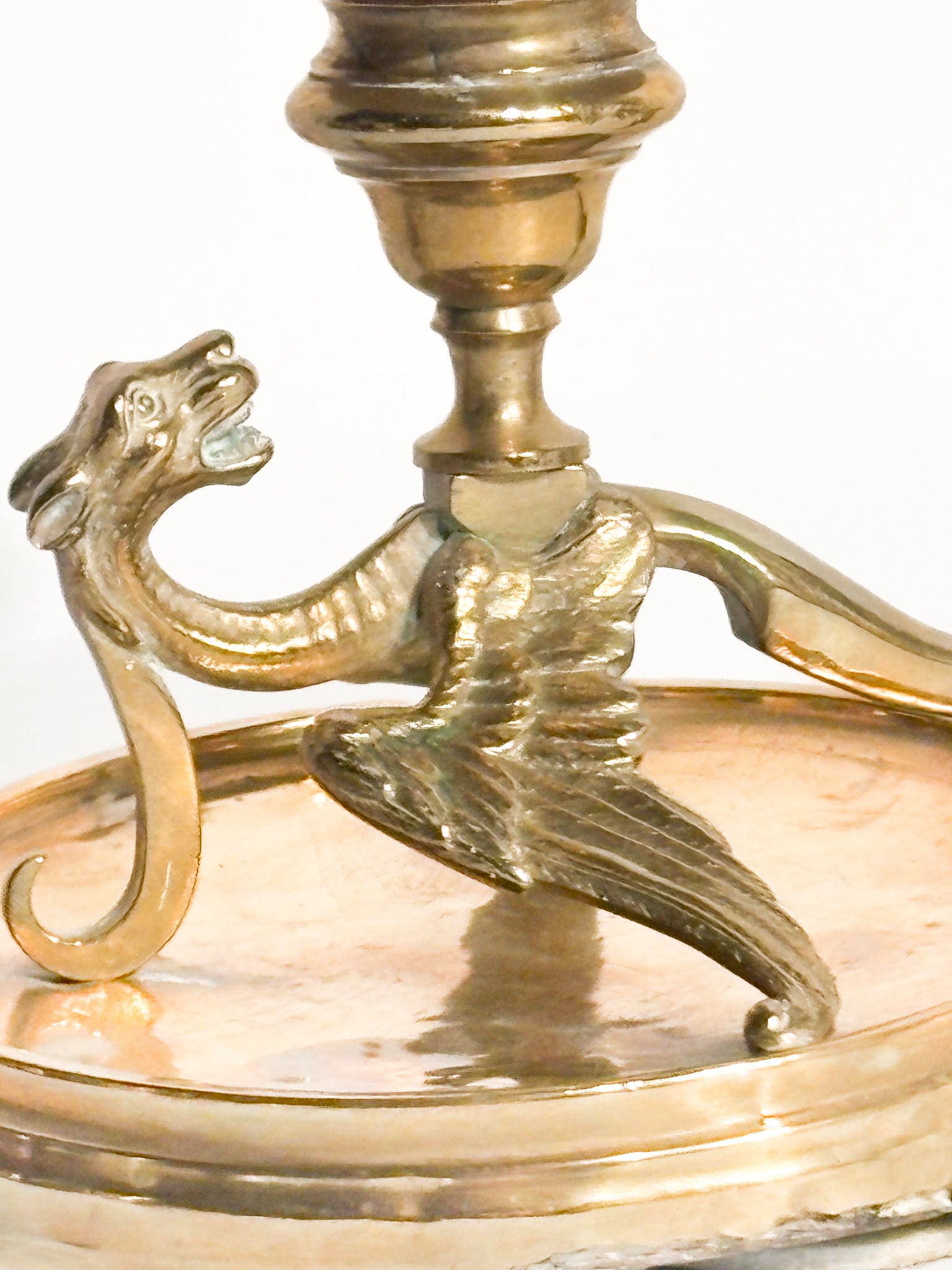 Single Candlestick with Dragon in Gilded Bronze Late 19th Century