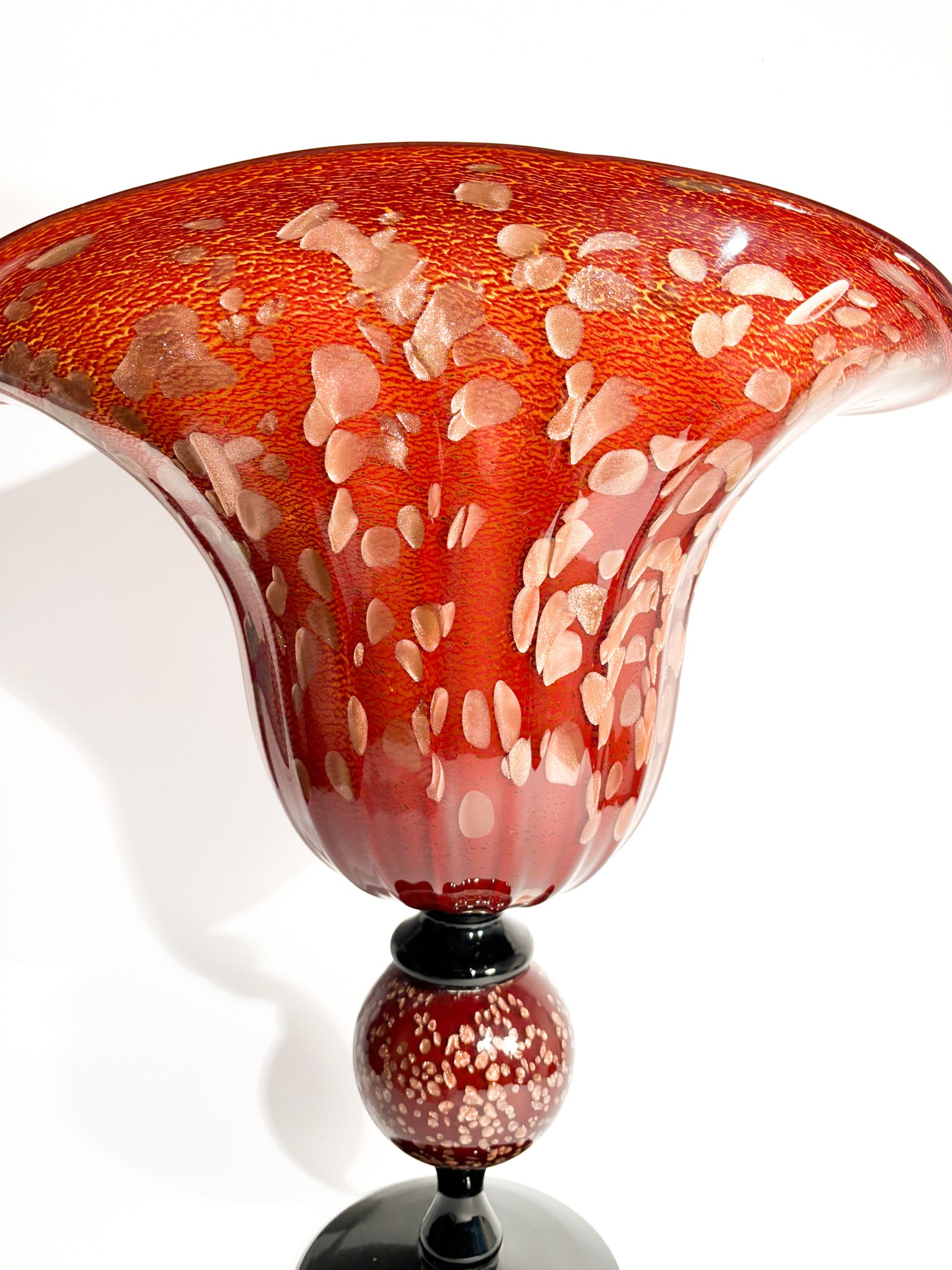 Orange and Golden Spotted Murano Glass Vase from the 1980s
