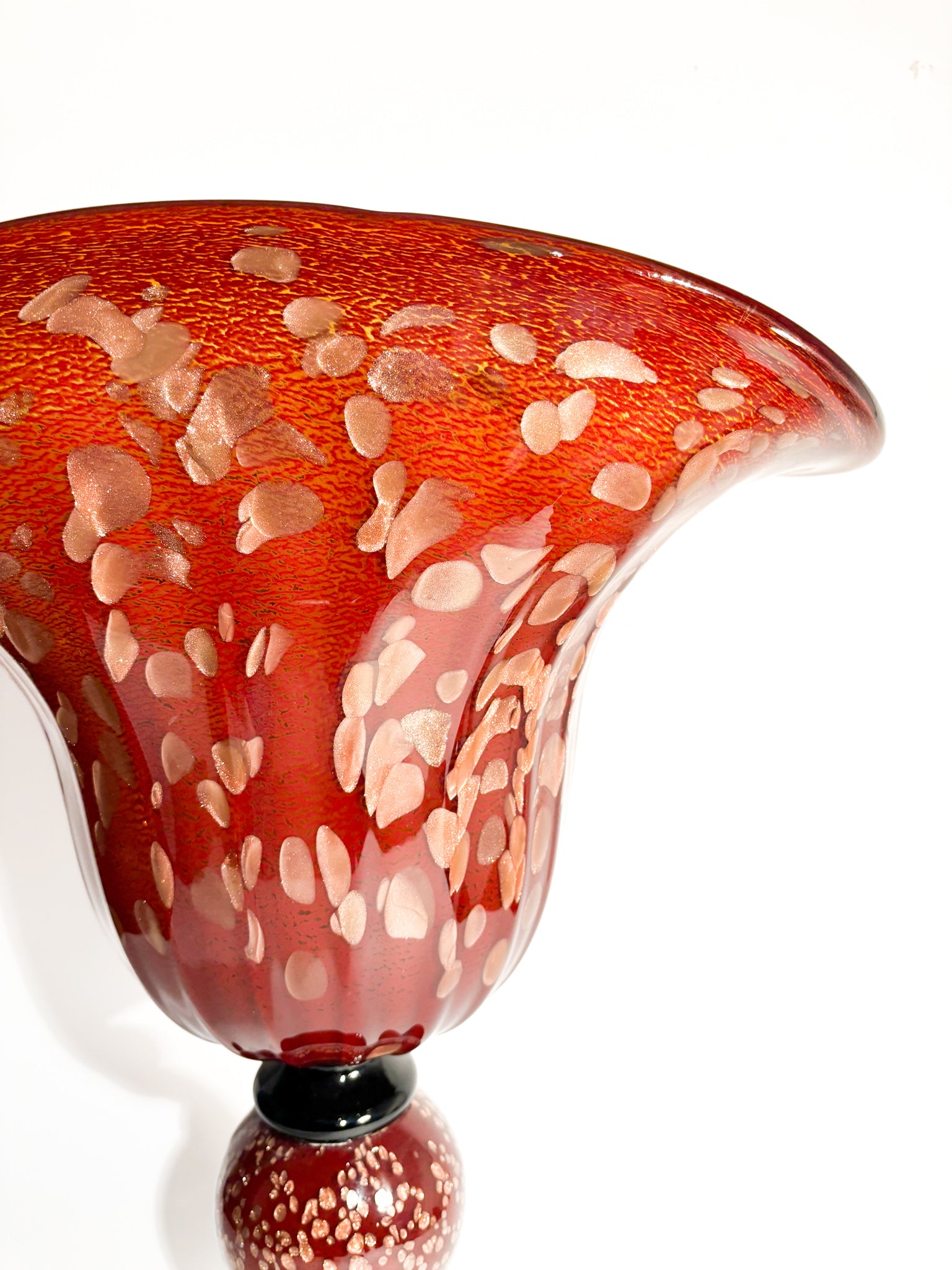 Orange and Golden Spotted Murano Glass Vase from the 1980s