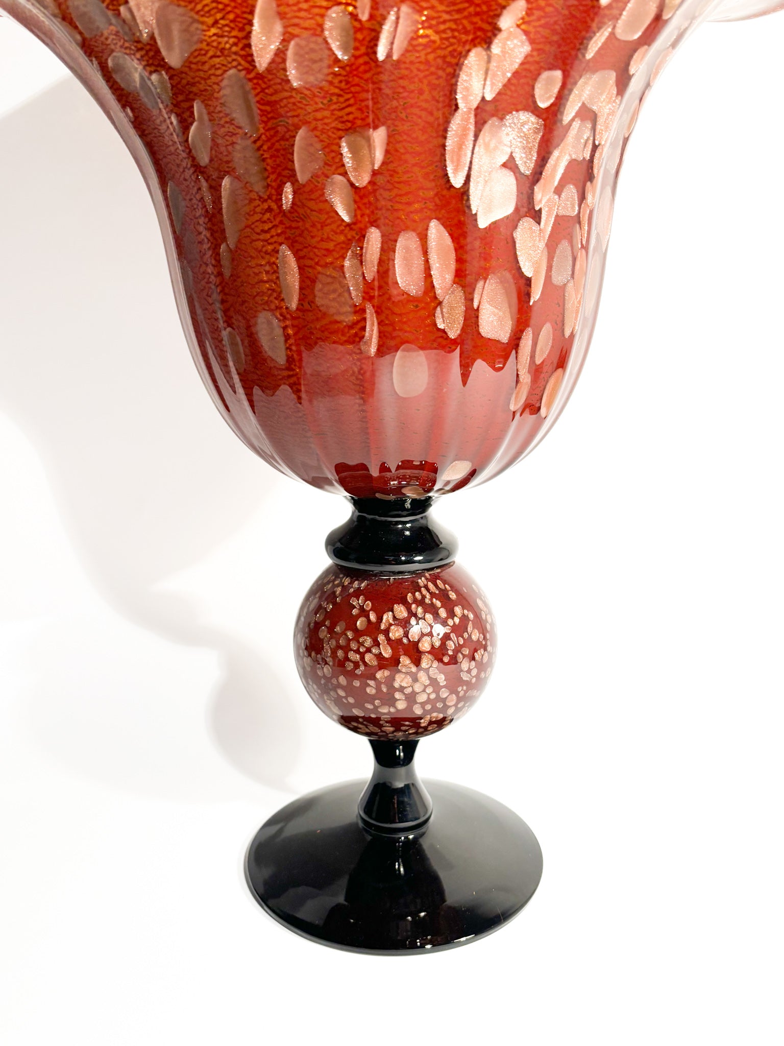 Orange and Golden Spotted Murano Glass Vase from the 1980s