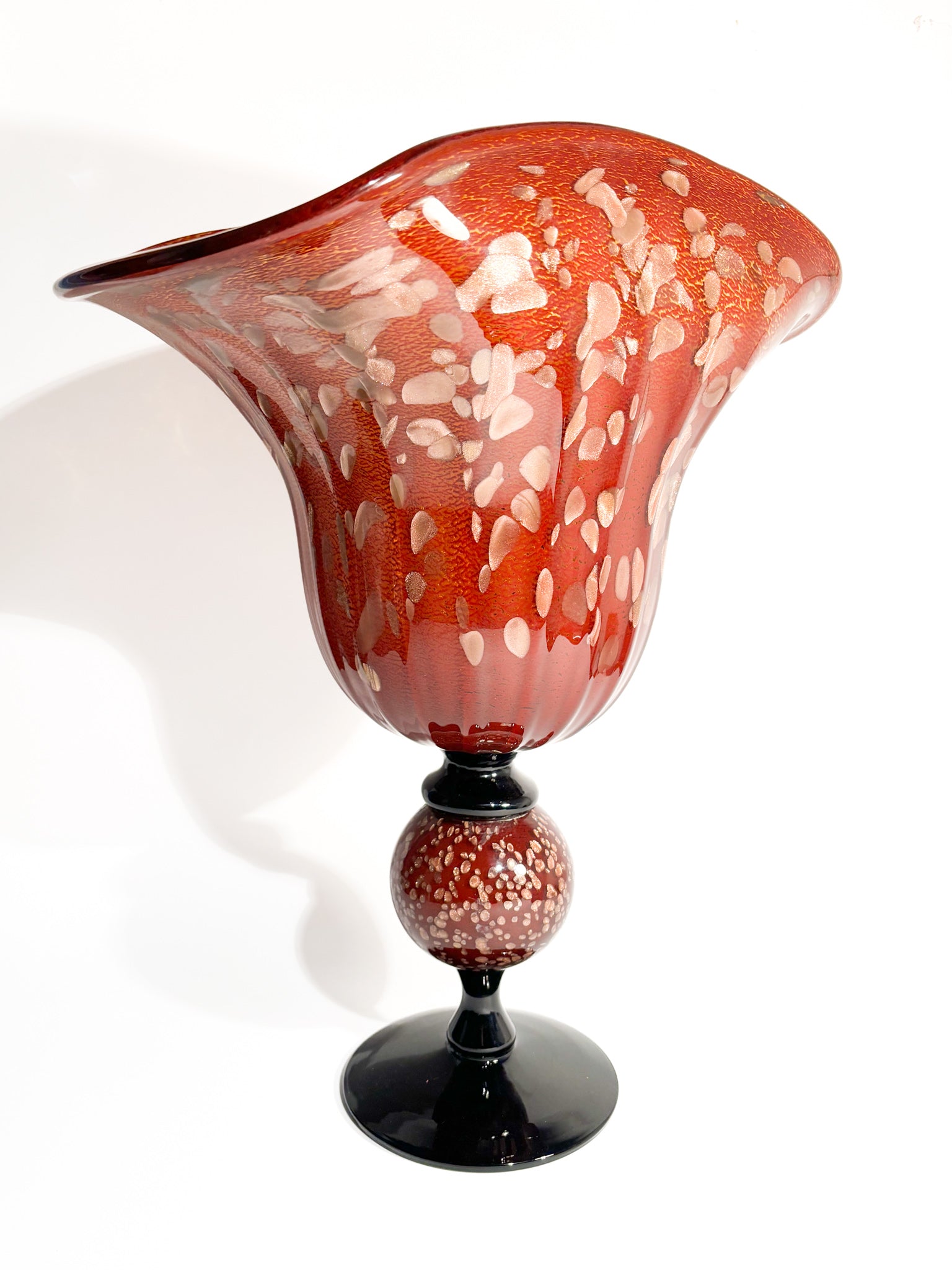 Orange and Golden Spotted Murano Glass Vase from the 1980s