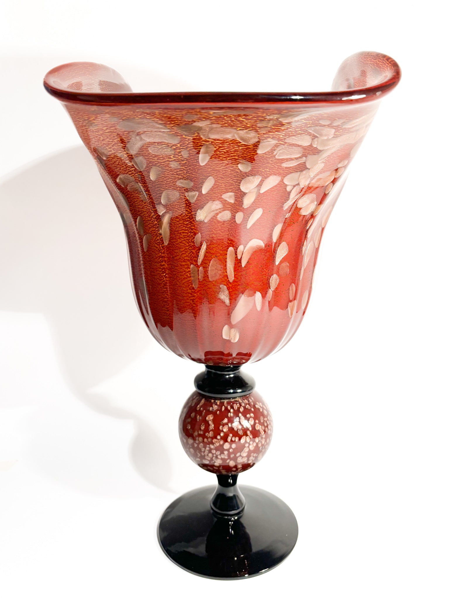 Orange and Golden Spotted Murano Glass Vase from the 1980s