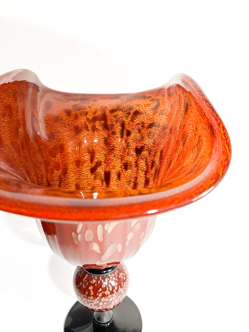 Orange and Golden Spotted Murano Glass Vase from the 1980s