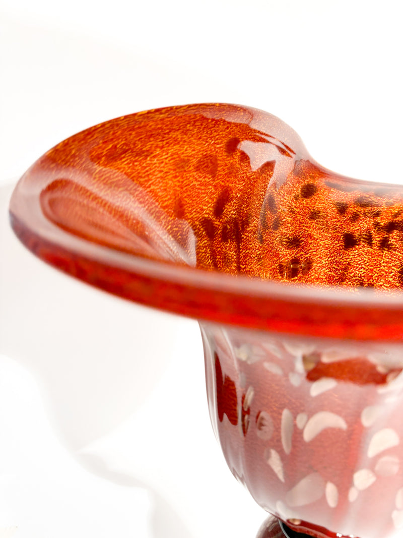 Orange and Golden Spotted Murano Glass Vase from the 1980s
