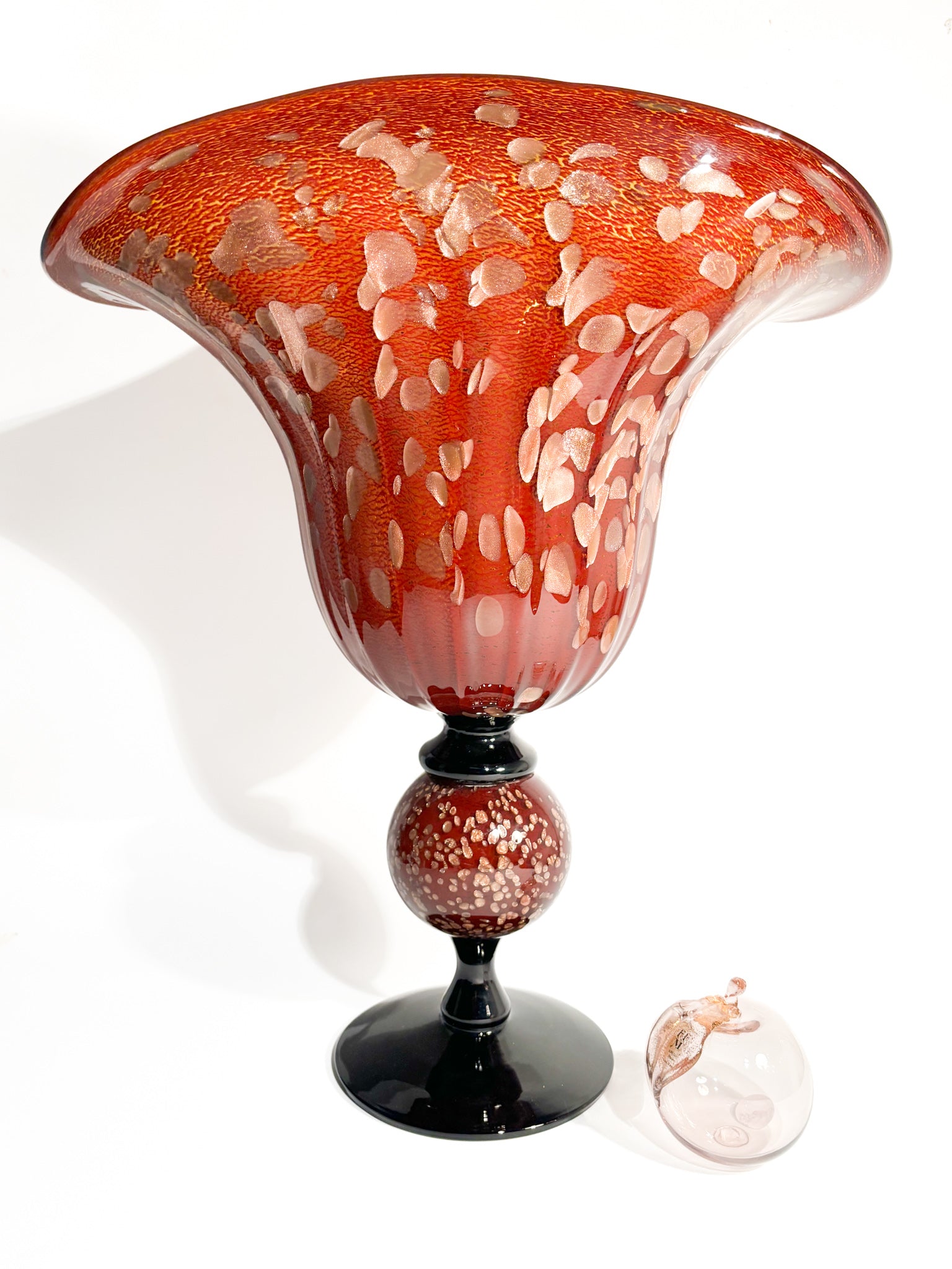 Orange and Golden Spotted Murano Glass Vase from the 1980s