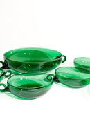 Set da Macedonia da Sei in Vetro di Murano Verde Soffiato a Mano Anni 30