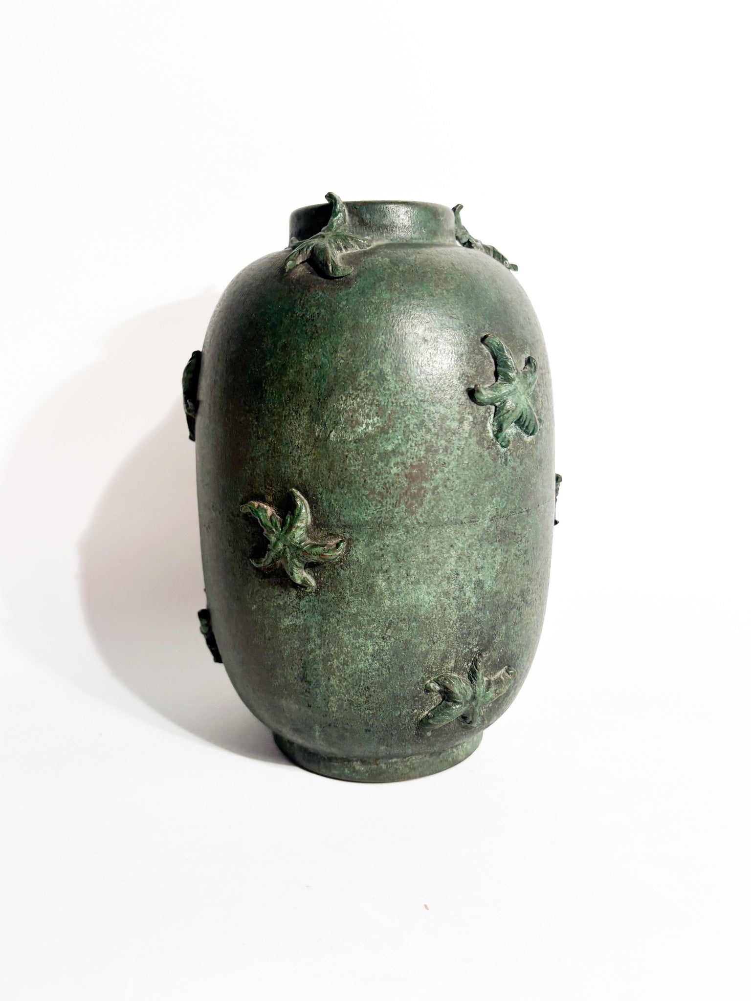 Vaso in Rame Verde Smaltato con Stelle Marine Anni 30