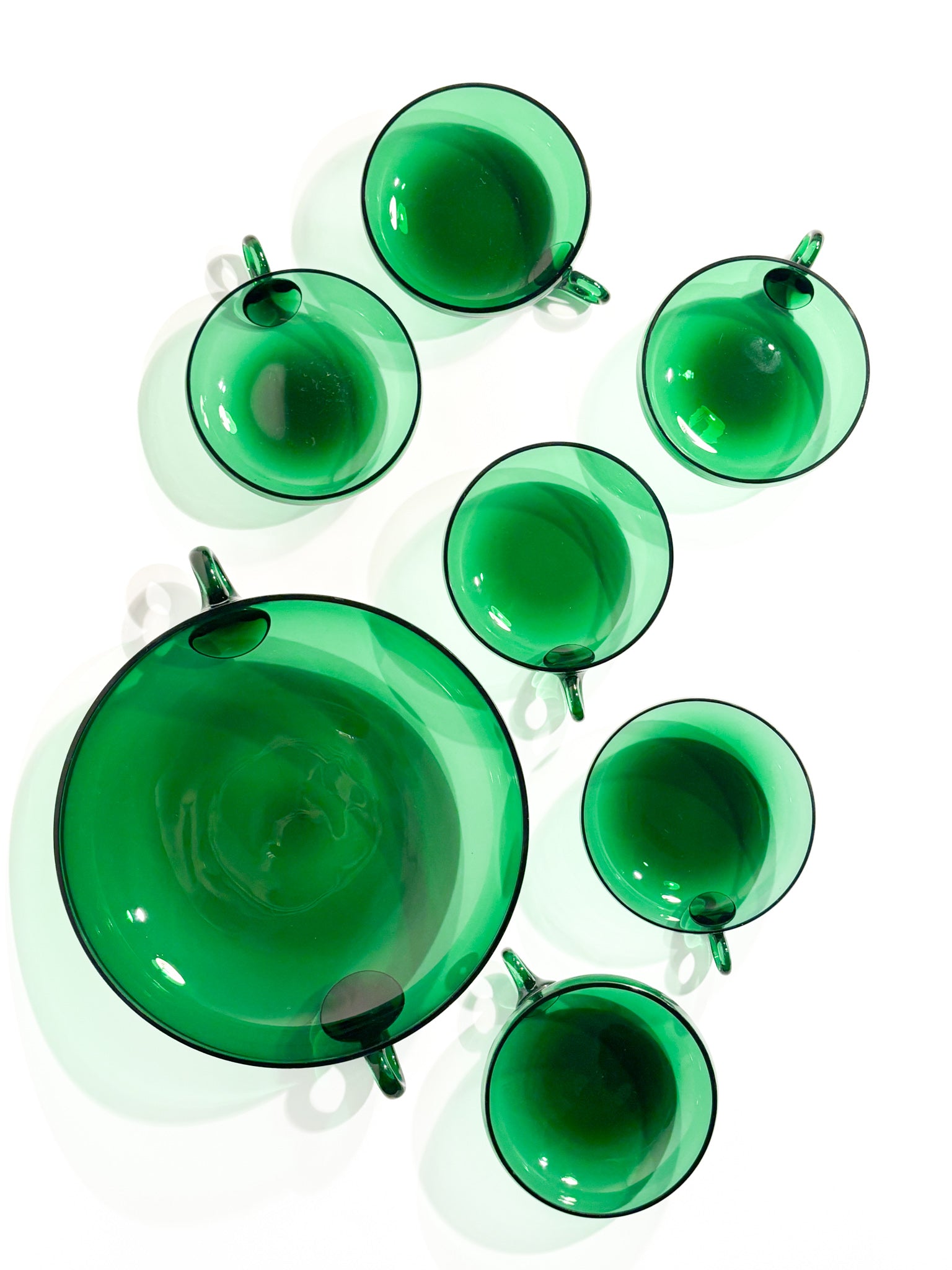 Fruit Salad Set of Six in Hand-blown Green Murano Glass from the 1930s