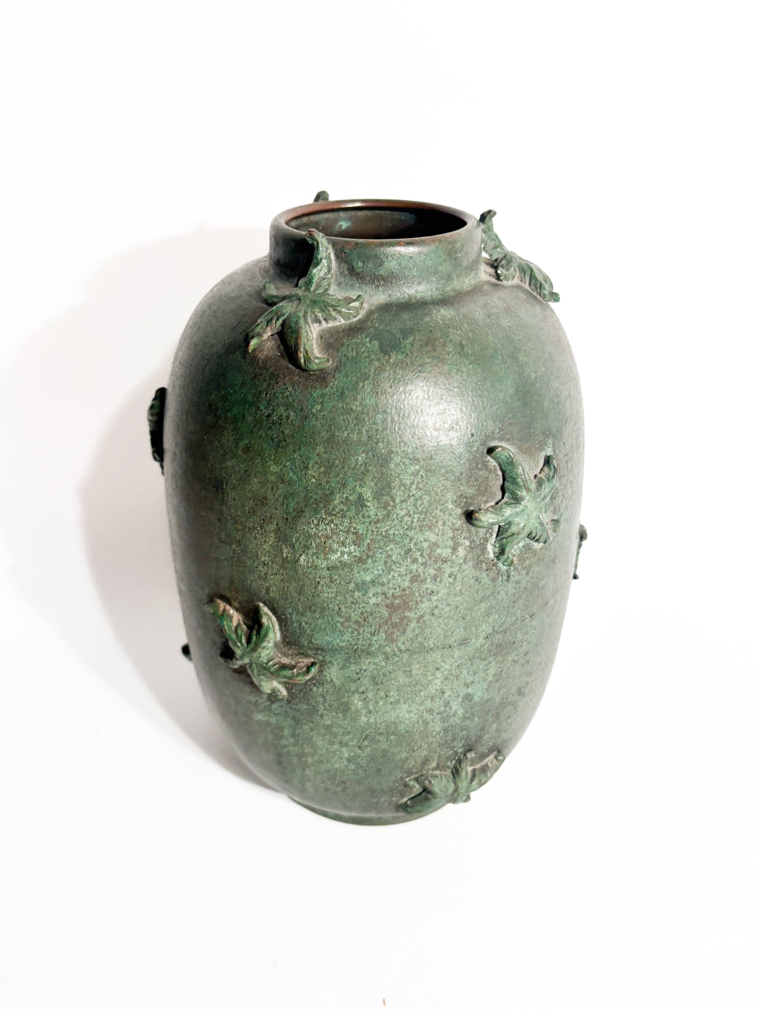 Vaso in Rame Verde Smaltato con Stelle Marine Anni 30