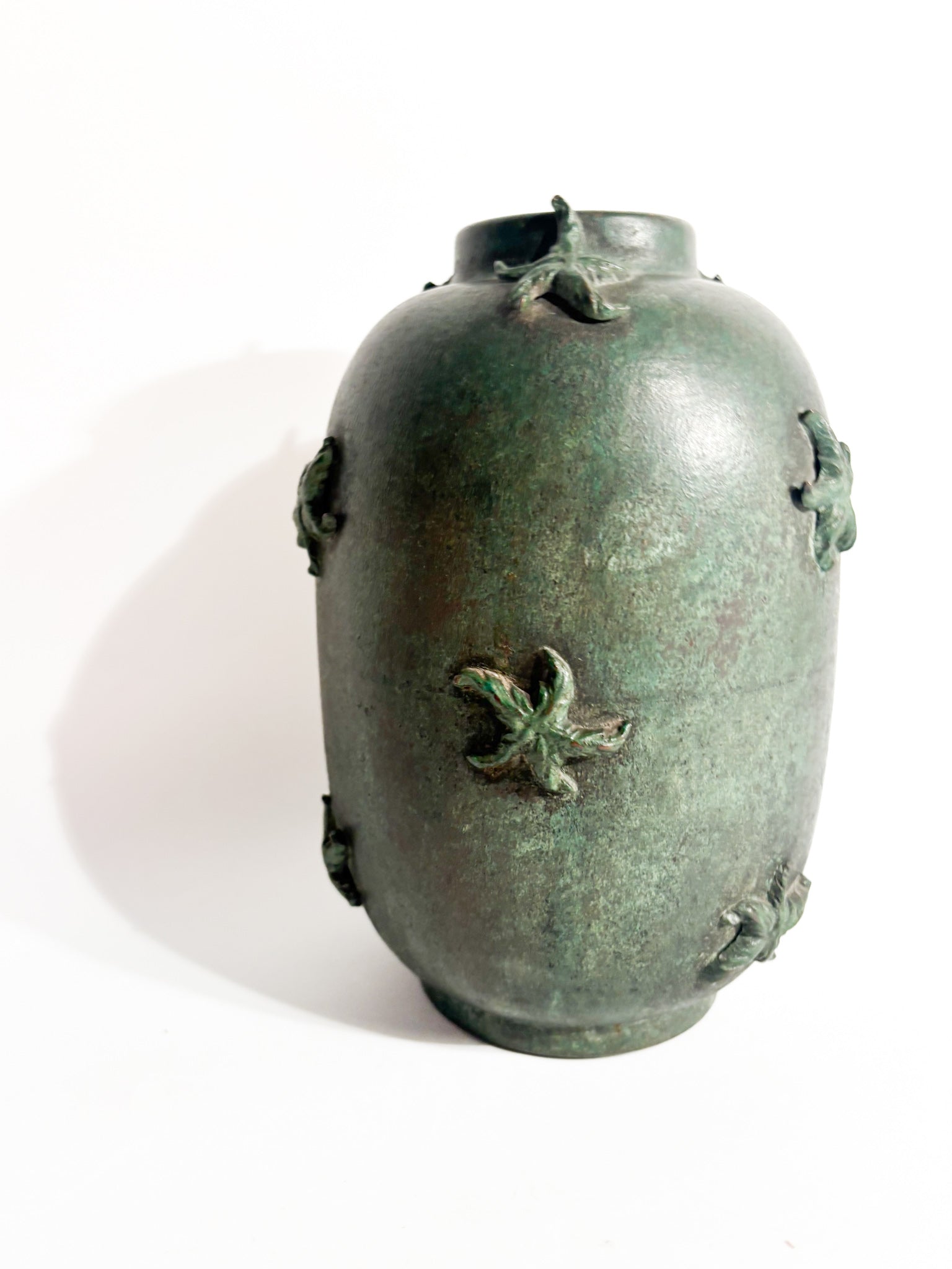 Vaso in Rame Verde Smaltato con Stelle Marine Anni 30