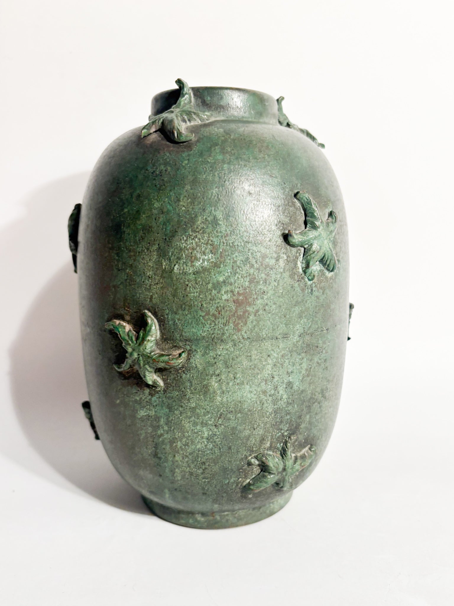 Vaso in Rame Verde Smaltato con Stelle Marine Anni 30