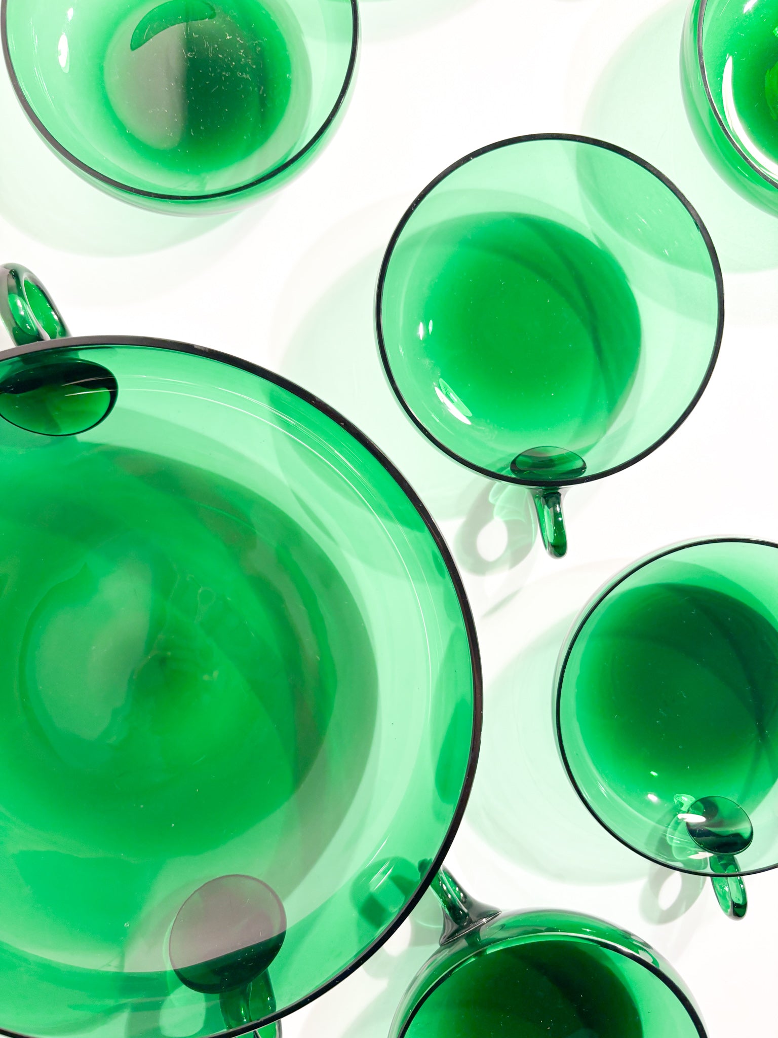 Fruit Salad Set of Six in Hand-blown Green Murano Glass from the 1930s