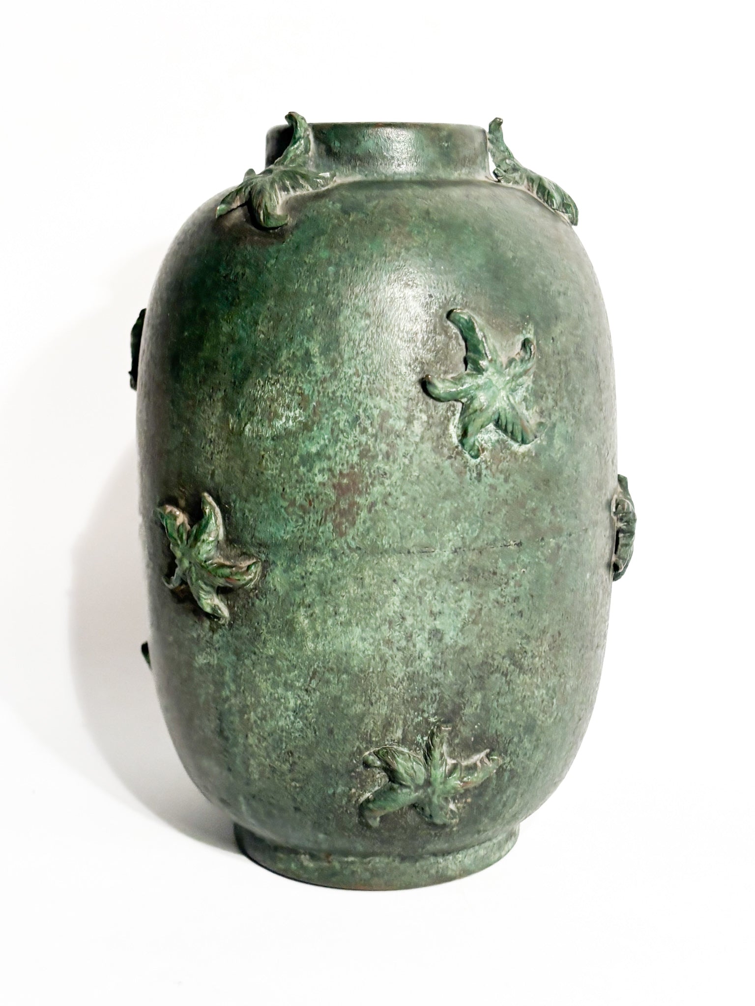 Vaso in Rame Verde Smaltato con Stelle Marine Anni 30