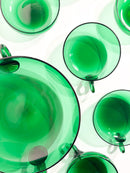 Set da Macedonia da Sei in Vetro di Murano Verde Soffiato a Mano Anni 30