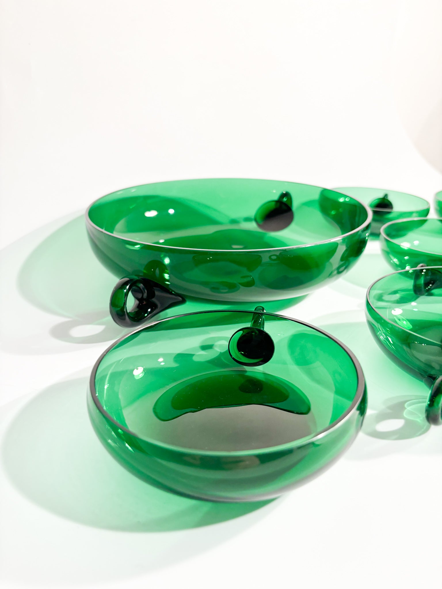 Fruit Salad Set of Six in Hand-blown Green Murano Glass from the 1930s