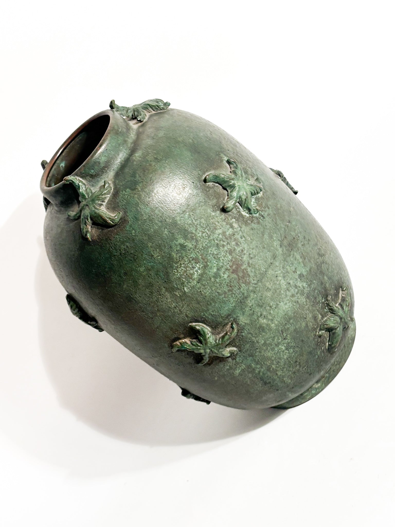 Vaso in Rame Verde Smaltato con Stelle Marine Anni 30