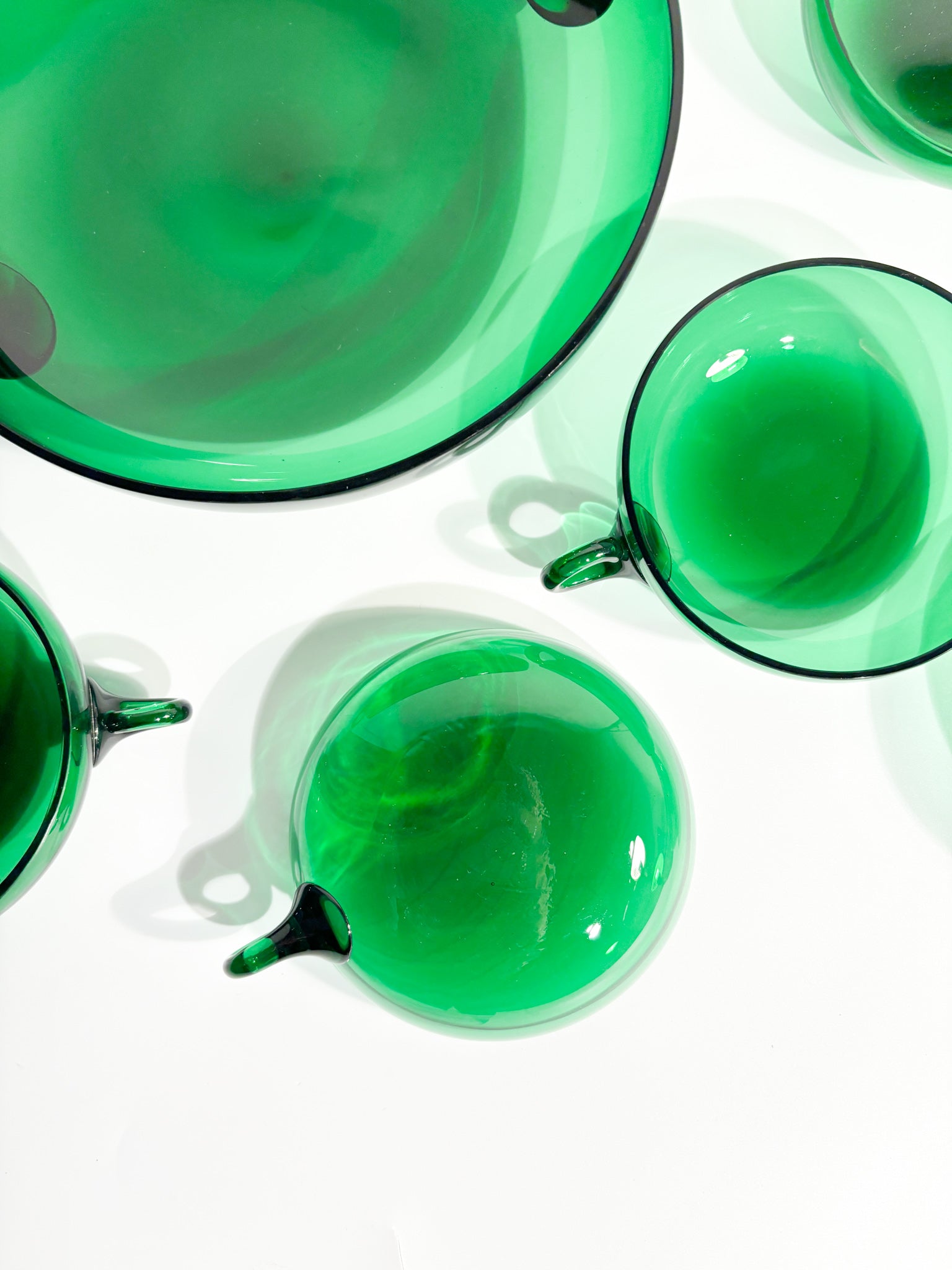 Fruit Salad Set of Six in Hand-blown Green Murano Glass from the 1930s