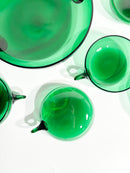 Set da Macedonia da Sei in Vetro di Murano Verde Soffiato a Mano Anni 30