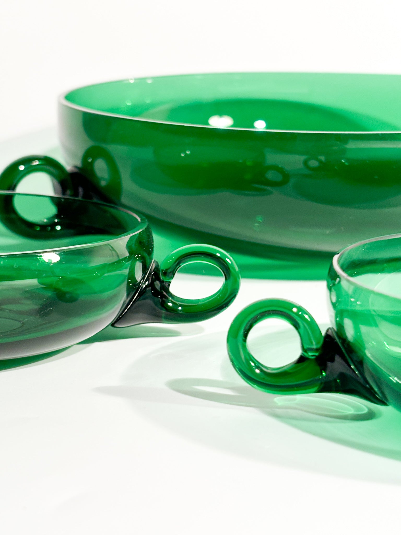 Fruit Salad Set of Six in Hand-blown Green Murano Glass from the 1930s
